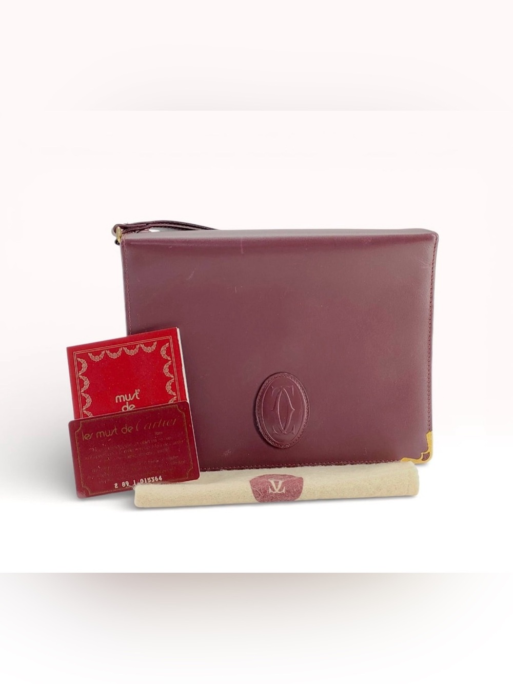 Cartier Must de Cartier Vintage Burgundy Leather Envelope Clutch Bag